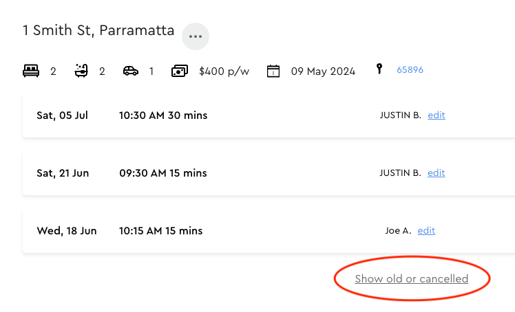 Click "Show old or cancelled" link